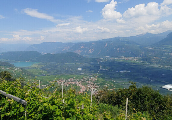 Kurzer Stop beim Buschenschank Lenzenhof für einen letzten Panoramablick zum Kalterer See und den Süden Südtirols